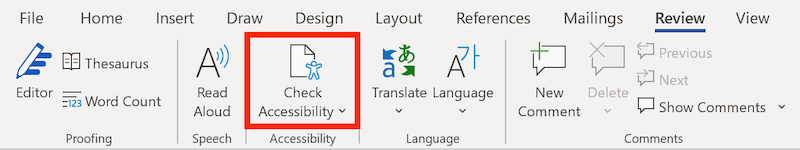 Check Accessibility button in Microsoft Word