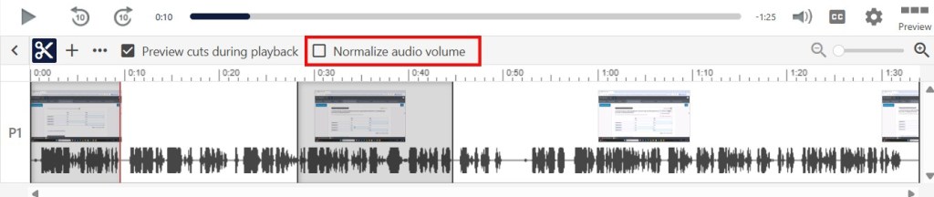 'Normalize audio volume' selection option highlighted.