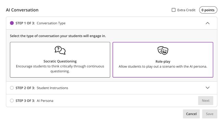 AI Conversions Step 1 of 3 as displayed on screen.