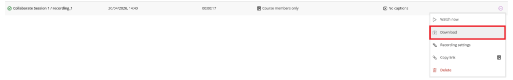 Drop-down menu options shown, with 'Download' highlighted.