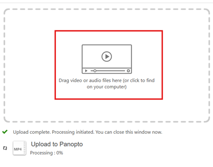 Drag and Drop 'Upload to Panopto' window