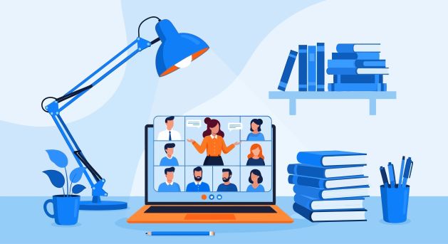 Remote work, online meeting, video conference, virtual team, office desk, illustration - AdobeStock image by Shawn