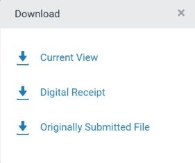 Turnitin download options: Current View, Digital receipt, Originally Submitted file.
