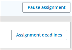 'Pause assignment' button is shown at the top, with the 'Assignment deadlines' button shown below, as they appear in PebblePad.