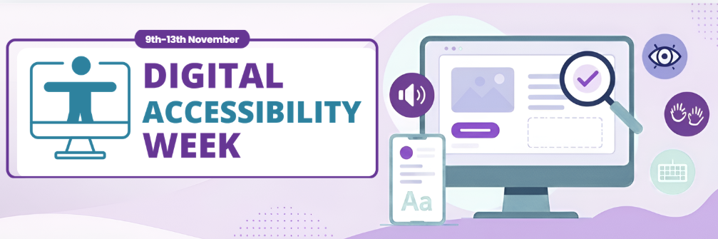 Digital Accessibility week logo, with a computer screen on the right.